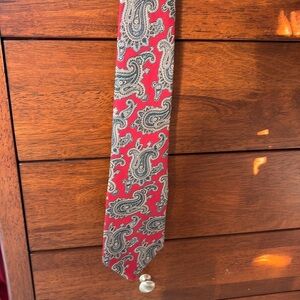 Christian Dior men’s tie  100% silk Paisley red/blue  fabric Italy made in USA